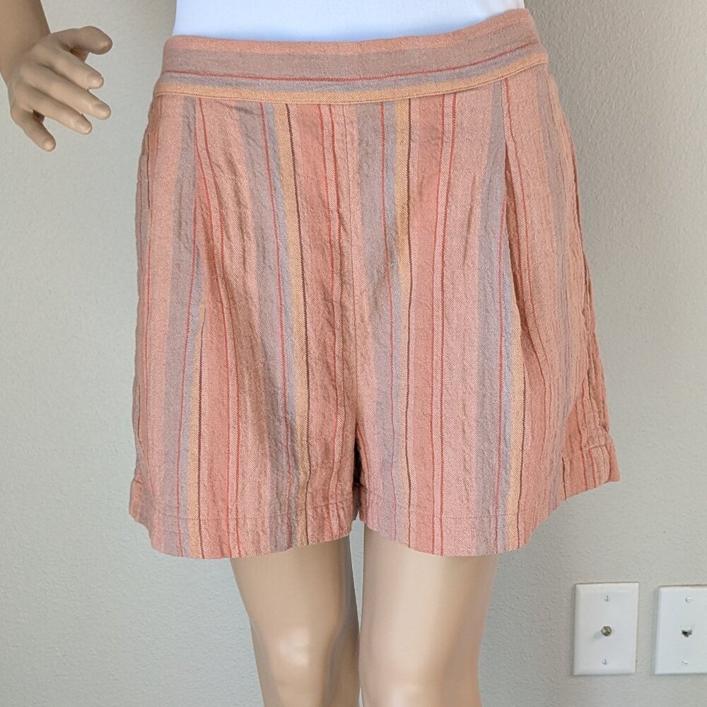 Madewell Clean Pull-On Shorts Women's Medium Herringbone Stripe Linen-Blend